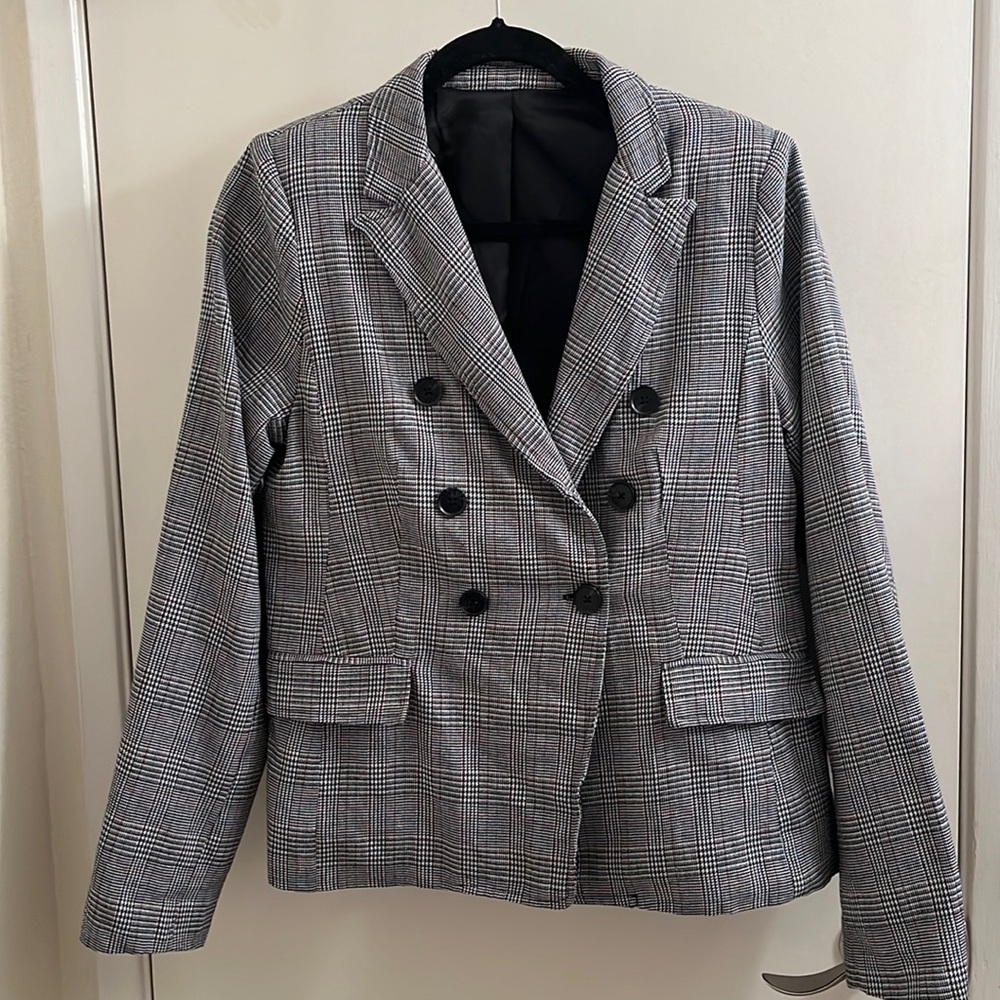 Plaid Double Breasted structured blazer
